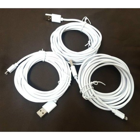 3 X iPhone Charging Cable 10ft Extra Long Charger - White - Picture 1 of 1